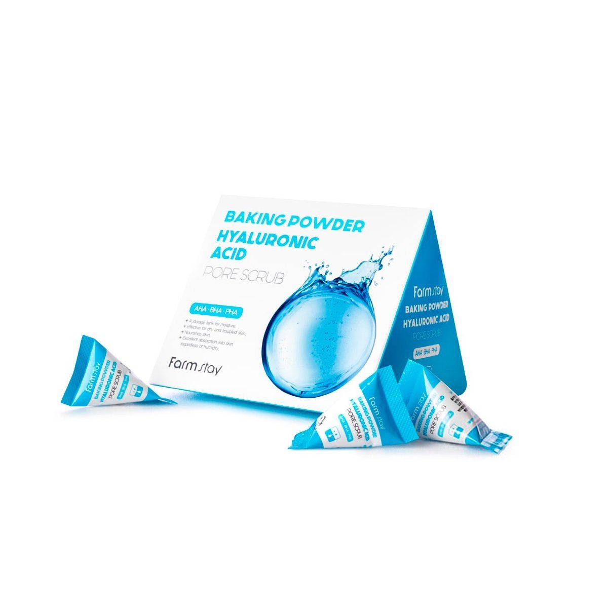 FARMSTAY BAKING POWDER HYALURONIC ACID PORE SCRUB SET Скраб за лице с фин бакпулвер, хиалуронова киселина и AHA BHA PHA съставки, 25 броя