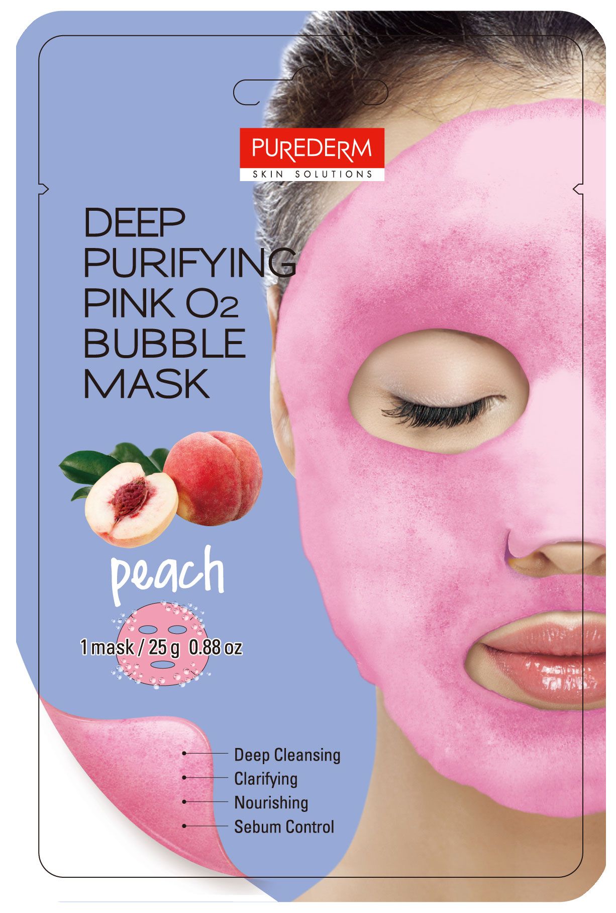PUREDERM ADS386 Маска дълбоко почистваща Pink O2 "BUBBLE" с праскова
