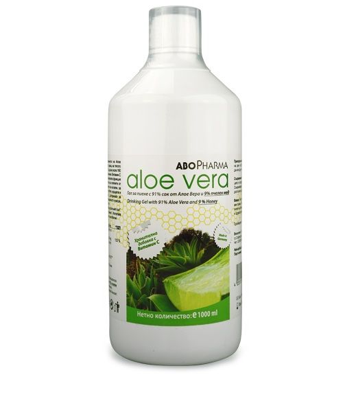 AboPharma Aloe Vera гел за пиене с 91% сок от алое вера и 9% пчелен мед 1000 мл