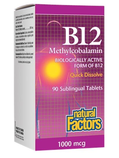 Natural Factors B12 Methylcobalamin поддържа нервната система и енергията 1000 мкг х 90 таблетки