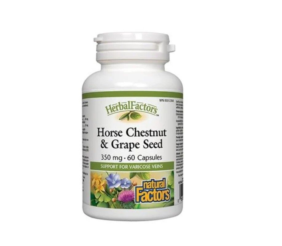 Natural Factors Horse Chestnut & Grape Seed Див кестен и Гроздово семе при разширени вени и отоци 350 мг 60 капсули