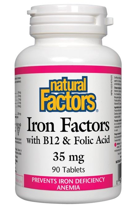 Natural Factors Iron Factors with B12 & Folic Acid за здравословни нива на хемоглобин в тялото 35 мг х 90 таблетки