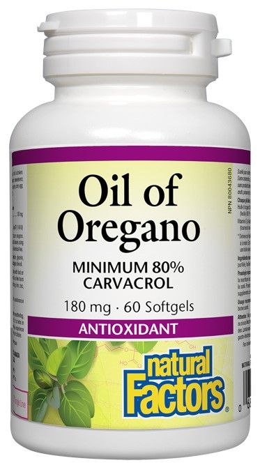 Natural Factors Oil of Oregano натурално масло от риган антиоксидант с антимикробен ефект 180 мг х 60 капсули