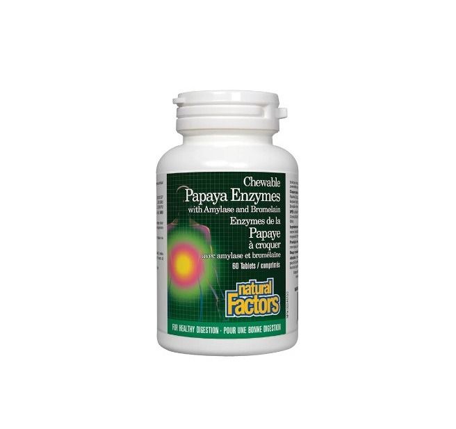 Natural Factors Papaya Enzymes with Amylase and Bromelain Папая ензими с Амилаза и Бромелаин срещу стомашни проблеми х 60 таблетки
