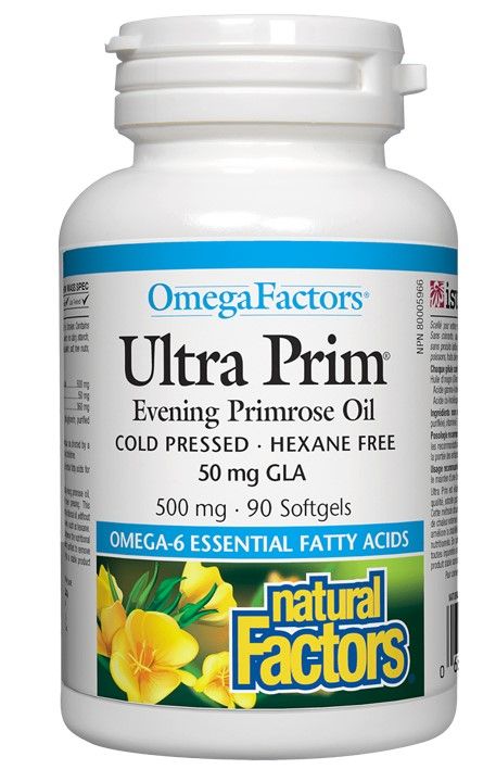 Natural Factors Ultra Prim Evening Primrose Oil Масло от вечерна иглика масло при ПМС и менопауза 500 мг х 90 капсули