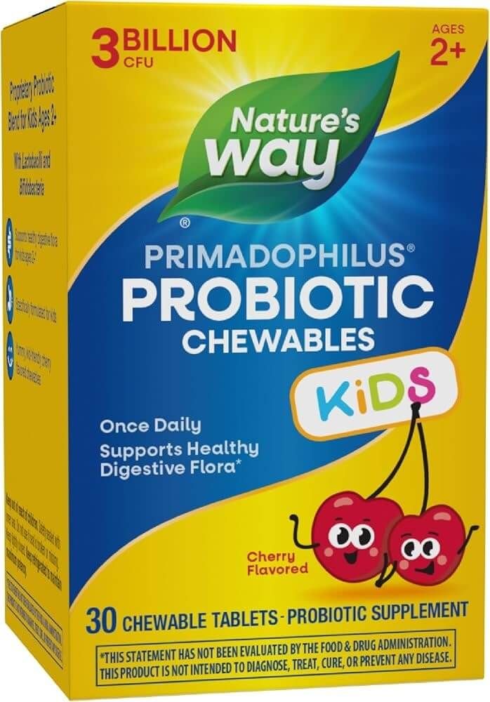 Nature's Way Primadophilus Kids Cherry Пробиотик за деца 3 млрд. активни пробиотици череша х 30 дъвчащи таблетки