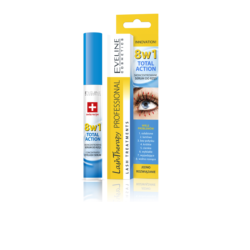 EVELINE LASH THERAPY TOTAL ACTION Серум за мигли 8 в 1, 10 мл.