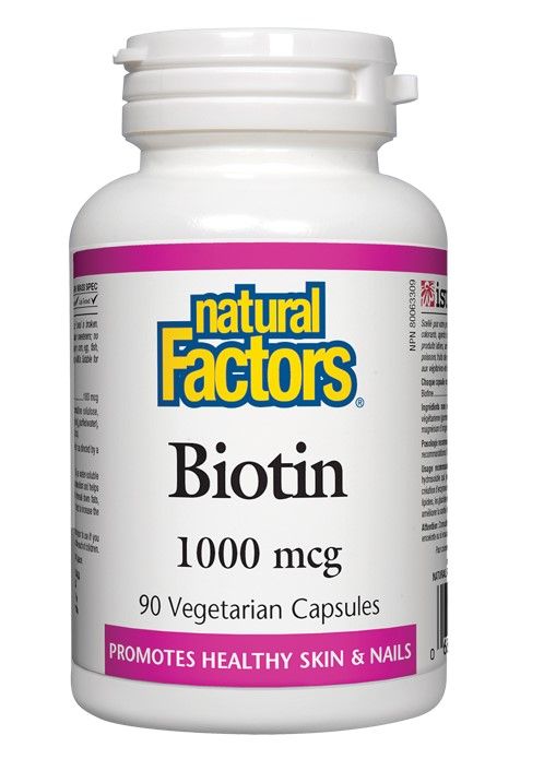 Natural Factors Biotin Витамин В7 за здрави коса, кожа и нокти 1000 мкг х 90 капсули