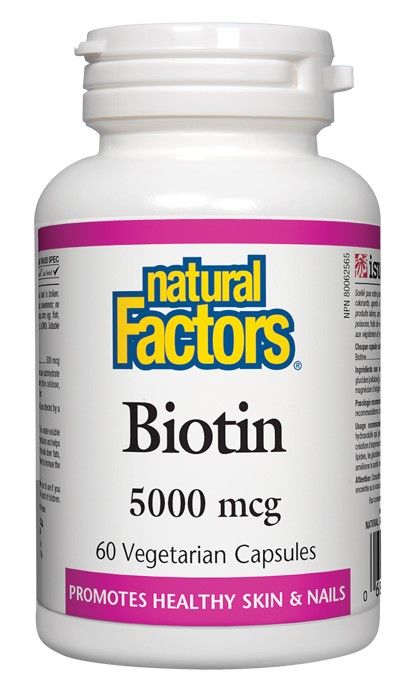 Natural Factors Biotin Витамин В7 за здрави коса, кожа и нокти 5000 мкг х 60 капсули
