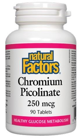 Natural Factors Chromium Picolinate За балансирани нива на кръвната захар 250 мкг 90 таблетки