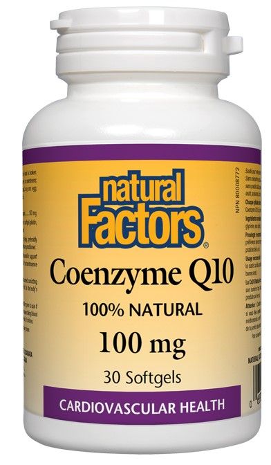 Natural Factors Coenzyme Q10 100% Natural Антиоксидант за енергия и нормална сърдечна функция 100 мг х 30 софтгел капсули