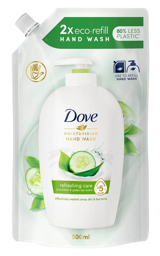 Dove Caring Hand Wash Fresh Touch Течен сапун за ръце с краставица и зелен чай 500 мл Пълнител