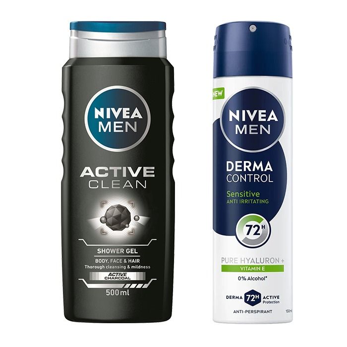 Nivea Men Active Clean Душ-гел 500 мл + Nivea Men Derma Control Sensitive Део спрей 150 мл Комплект