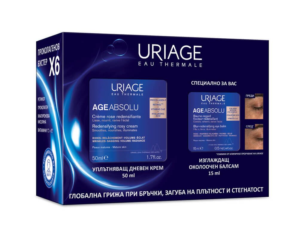 Uriage Age Absolu Концентриран дневен крем 50 мл + Uriage Age Absolu Изглаждащ и уплътняващ околоочен балсам 15 мл Комплект