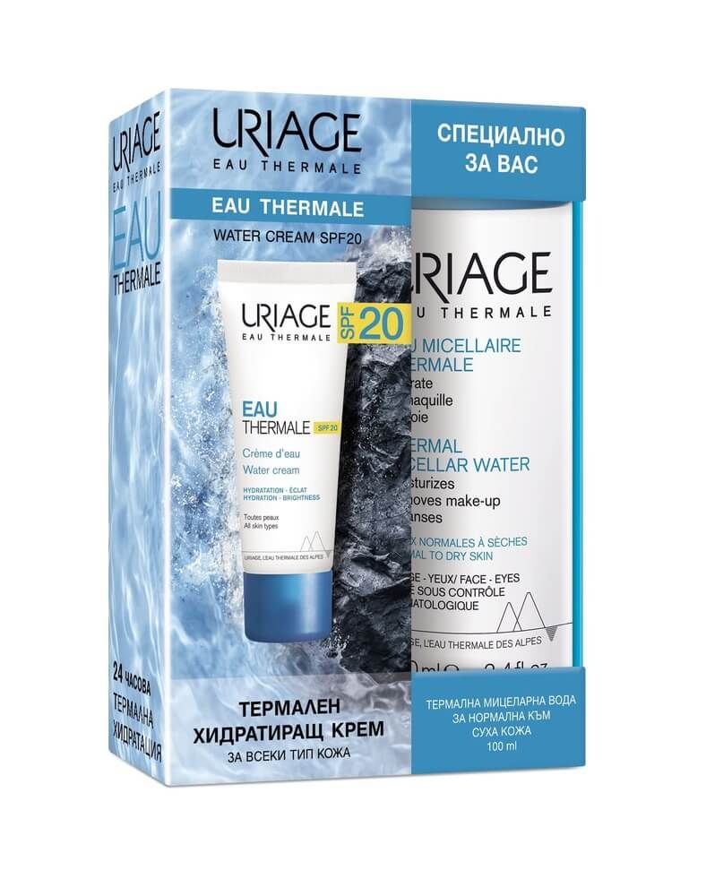 Uriage Eau Thermale Лек термален хидратиращ крем SPF20 40 мл + Uriage Eau Thermale Почистваща мицеларна вода за лице за нормална и суха кожа 100 мл Комплект