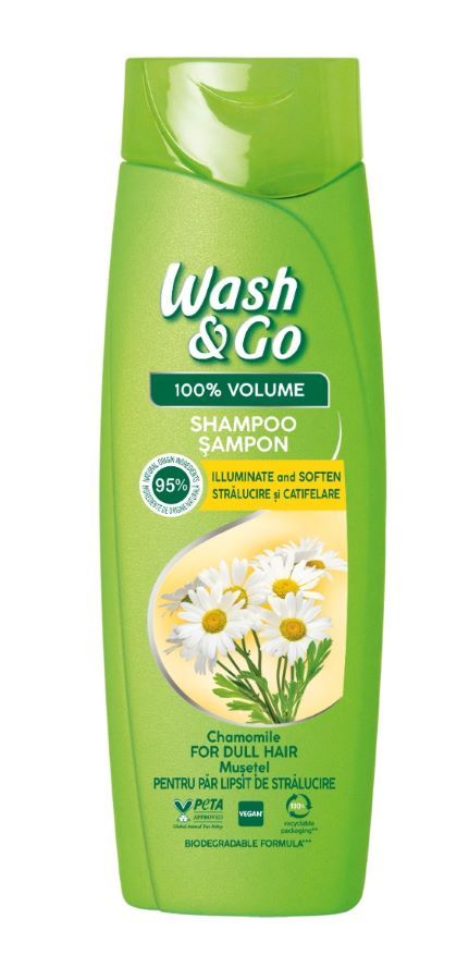 Wash & Go Chamomile Extract Шампоан за коса за блясък и обем с екстракт от лайка 360 мл