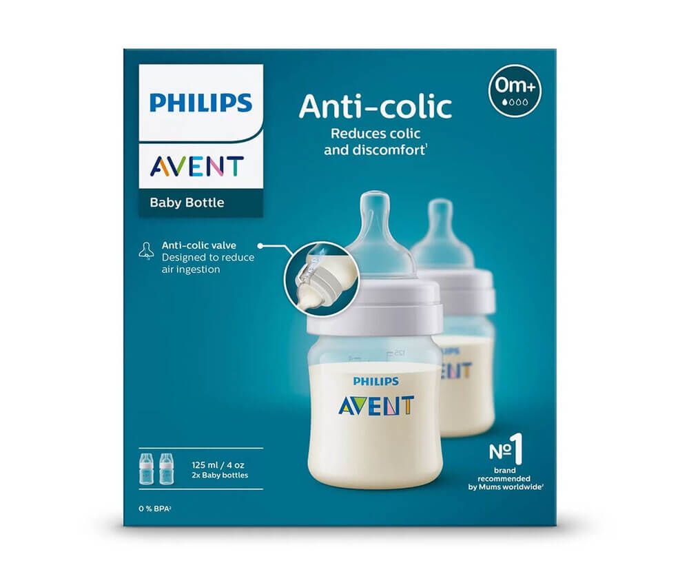 Avent Anti-Colic Бутилка с биберон за новородено със слаб поток 0М+ 125 мл х 2 бр