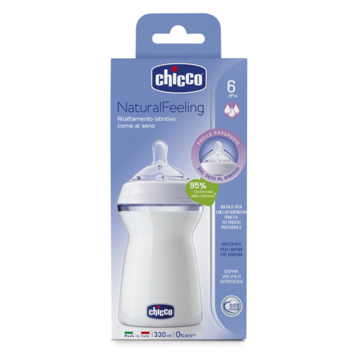Chicco Natural Feeling  шише биберон силикон 3 капки 6М+ 330 мл
