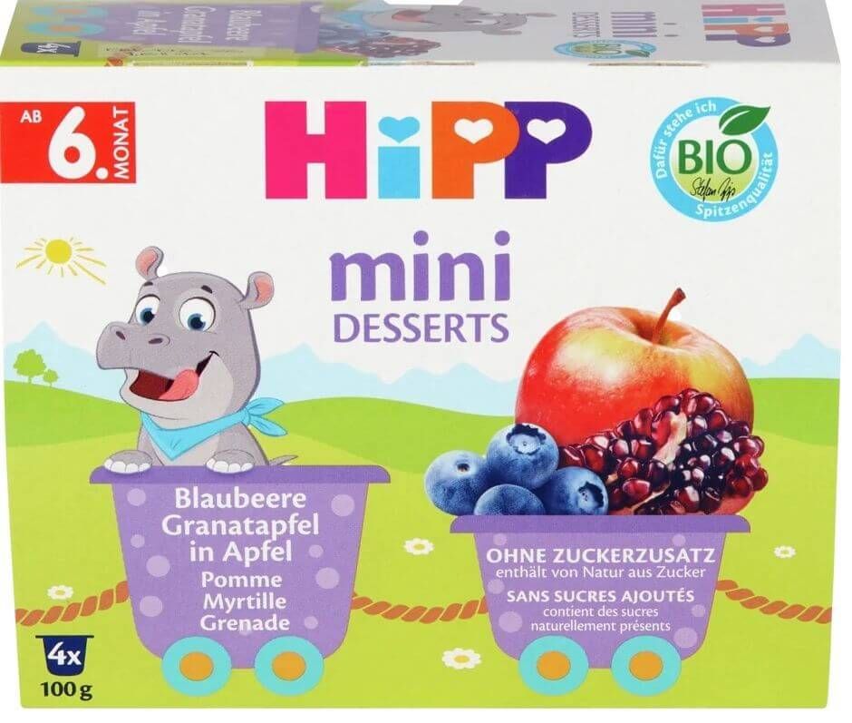 Hipp Био десерт Боровинки, нар и ябълки 6M+ 4 х 100 г