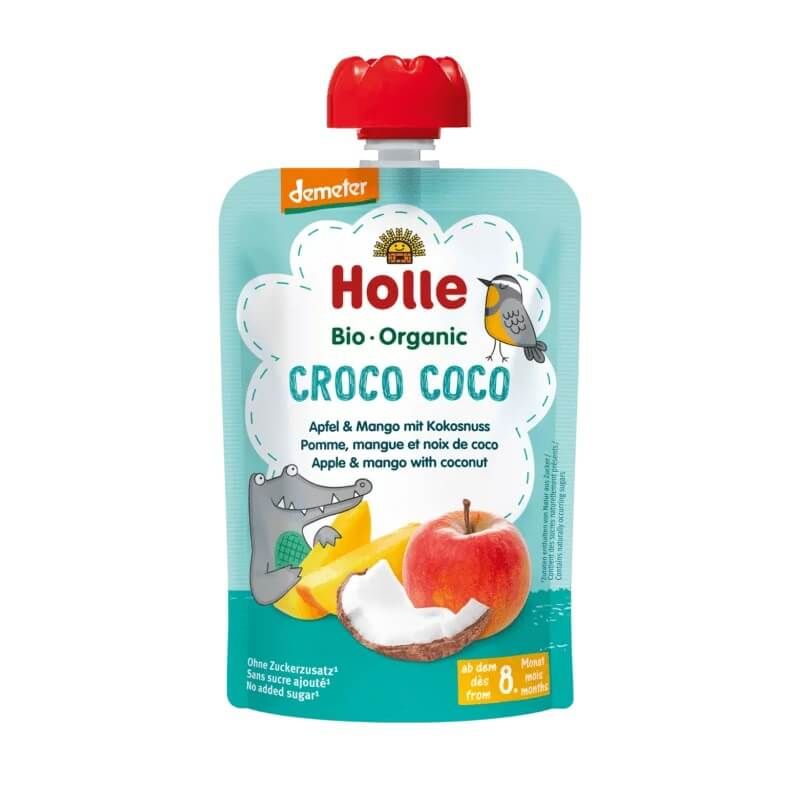 Holle Био пауч ябълка и манго с кокос 8М+ 100 гр