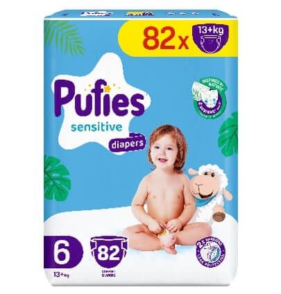 Pufies Sensitive 6 Extra Large Бебешки Пелени 13+ кг х 82 бр