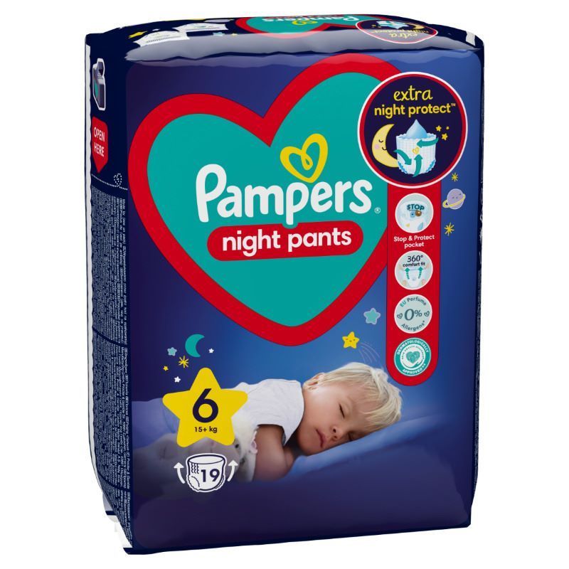 Пелени - гащички Pampers Night Pants 15+ кг Размер 6 19 бр