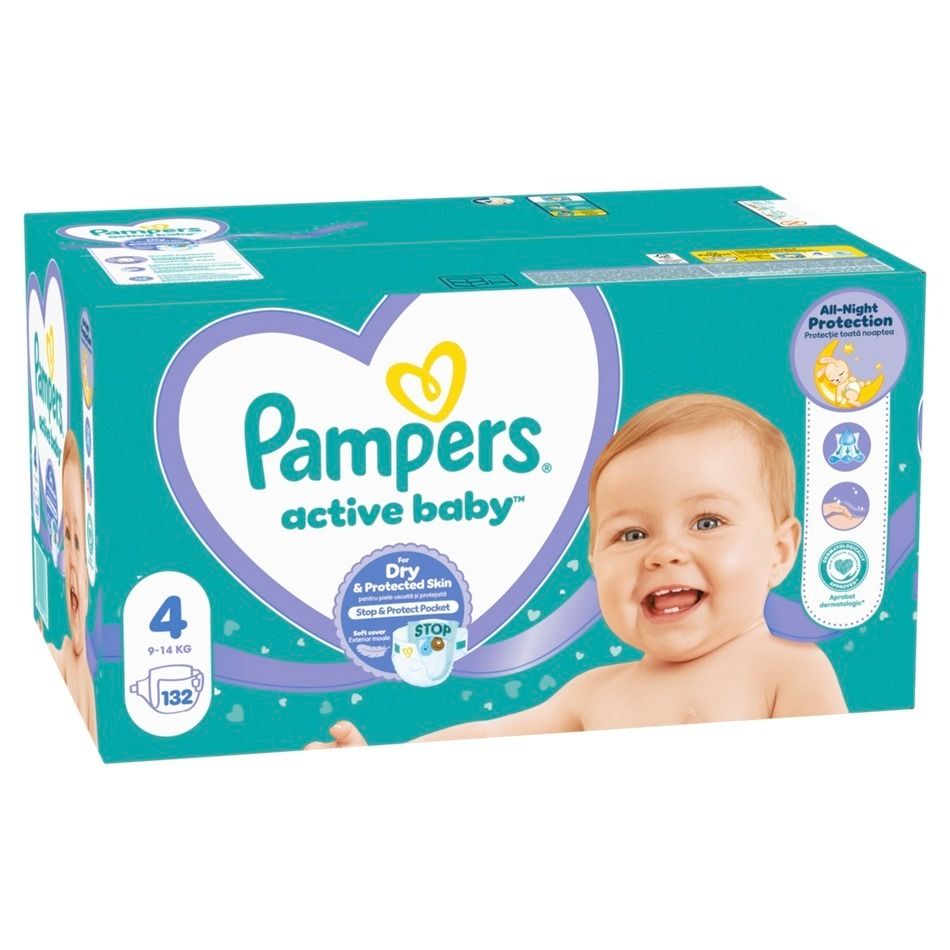 Пелени Pampers Active Baby MB размер 4 Maxi, 9-14 кг, 132 бр
