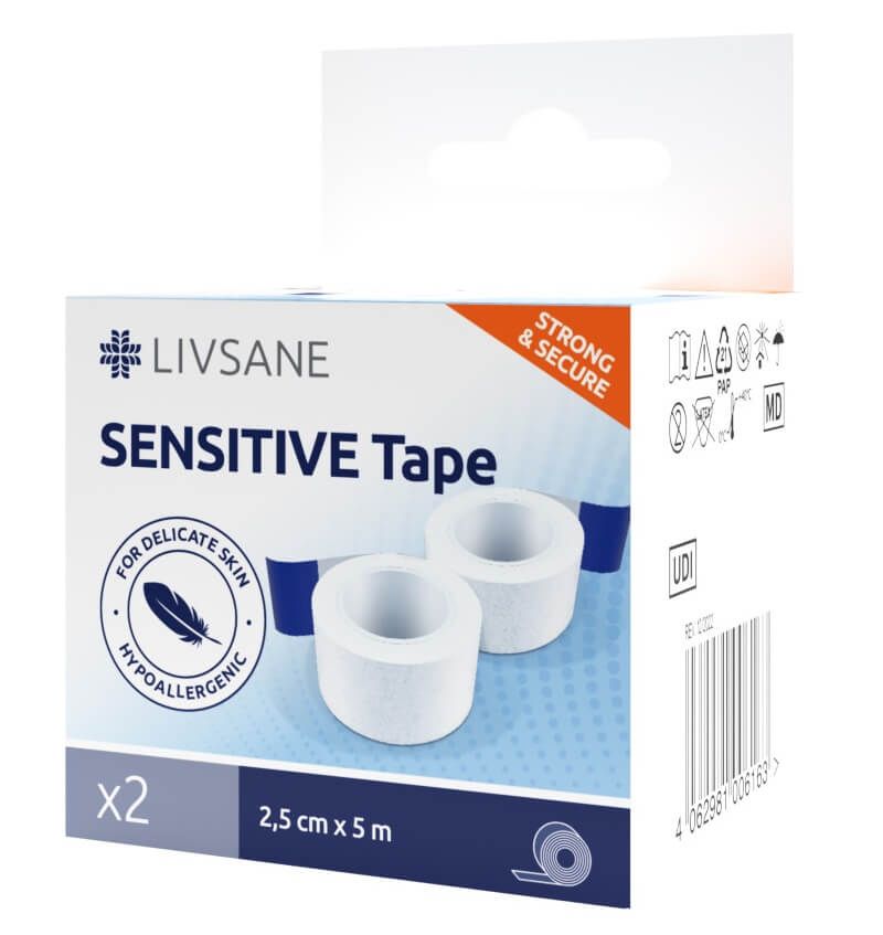 Livsane Прикрепваща ролка за чувствителна кожа 2.5см х 5м х 2бр Комплект