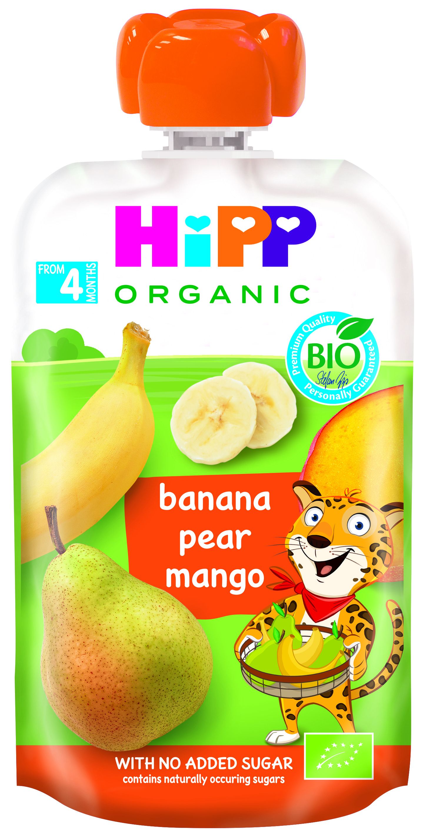 HIPP HIPPIS Био Плодова закуска пауч Круша, банан и киви 4+ месеца, 100 г