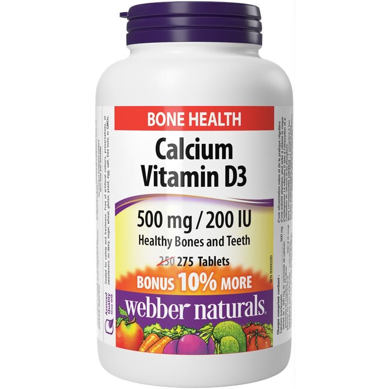 WEBBER NATURALS CALCIUM 500mg & VITAMIN D3 200IU Калций + Витамин D3 за здрави кости и зъби x 275 tabl