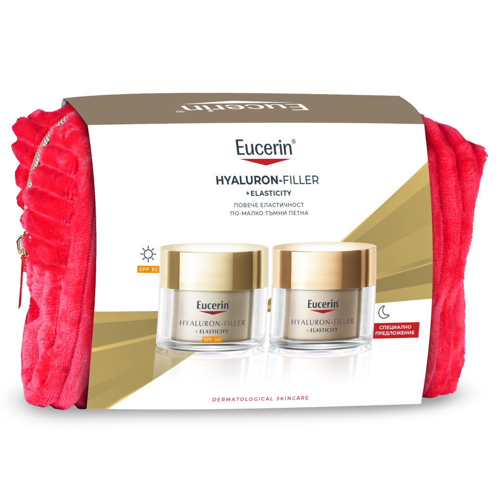 EUCERIN PROMO HYALURON FILLER + ELASTICITY SPF30 дневен крем 50ml + нощен 50ml + несесер