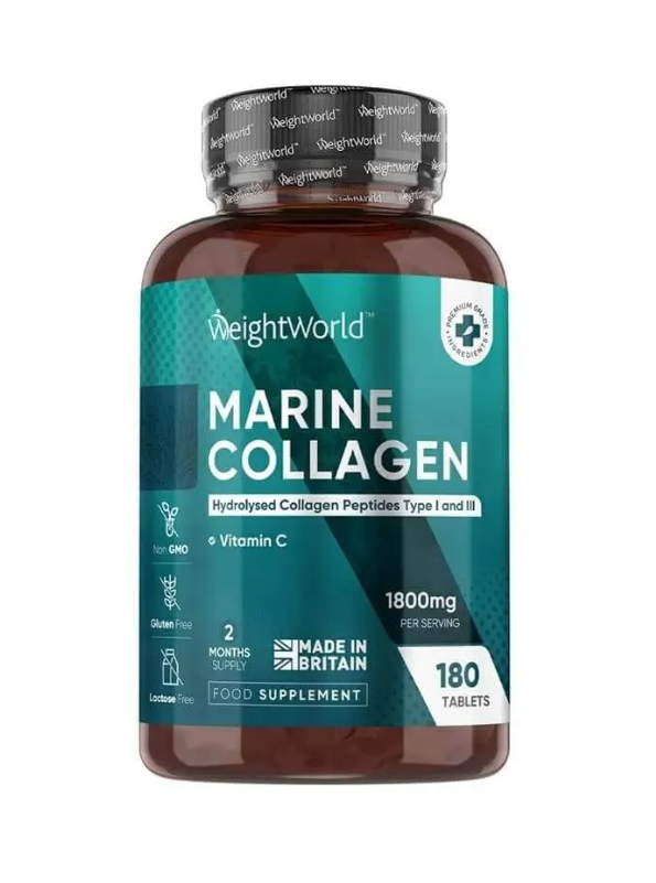 WEIGHT WORLD MARINE COLLAGEN Type I and III (1800mg Per Serving) + VITAMIN C Хидролизиран морски колаген + витамин С за коса, кожа, нокти и стави x 180 tabl