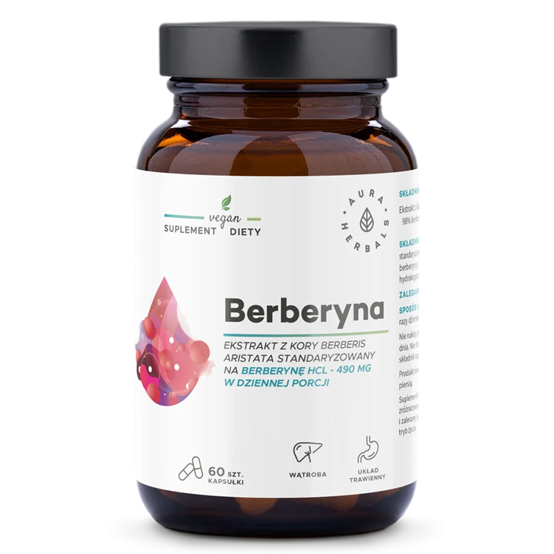 AURA HERBALS BERBERYNA Ekstrakt z kory Berberis aristata 490mg Берберин за контрол на кръвната захар и холестерола x 60 caps