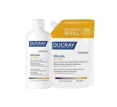 DUCRAY PROMO KELUAL SQUANORM Хидратиращ третиращ шампоан против сух пърхот 400ml + пълнител 400ml