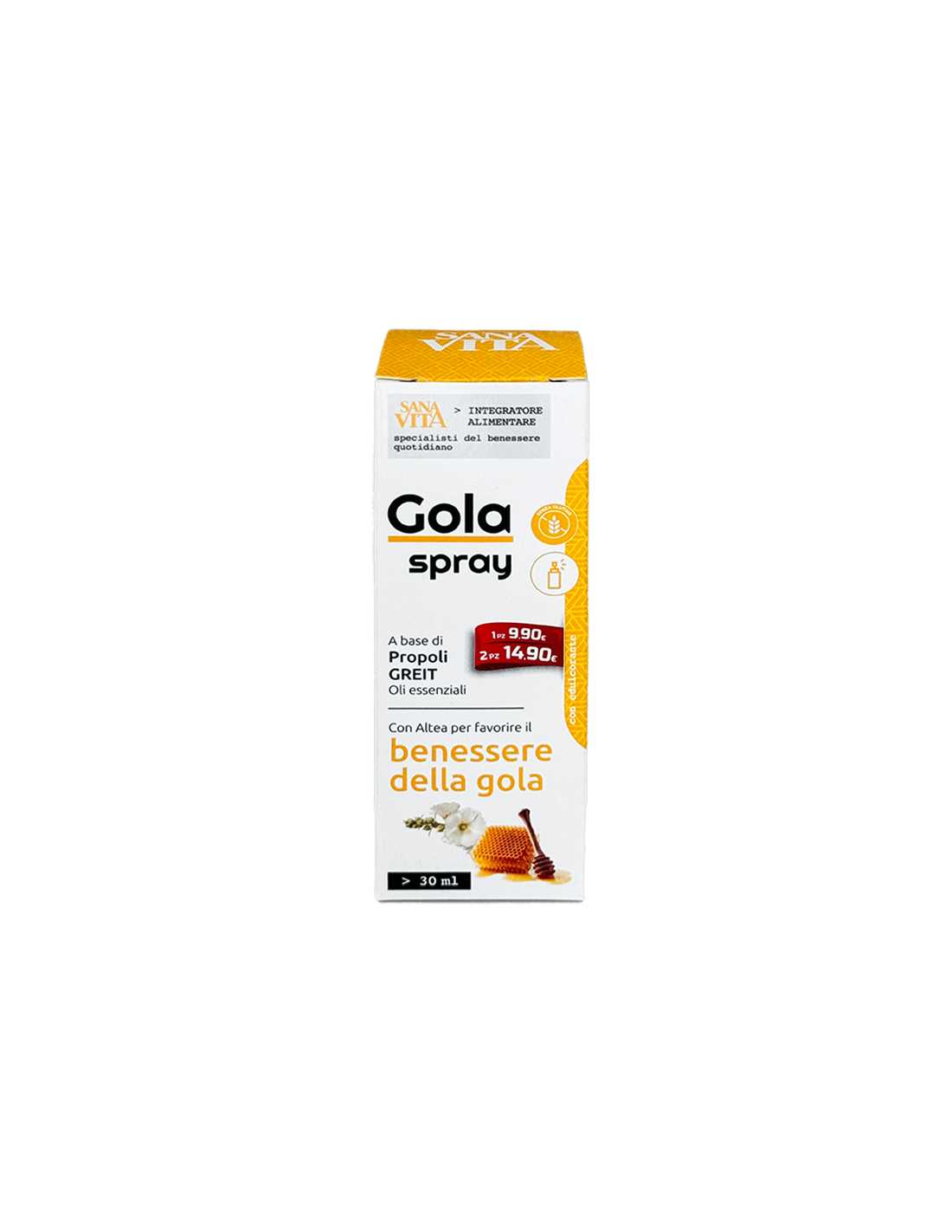 PALADIN PHARMA SANAVITA GOLA spray Спрей за гърло с прополис, бяла ружа и етерични масла от портокал, евкалипт и мента x 30ml