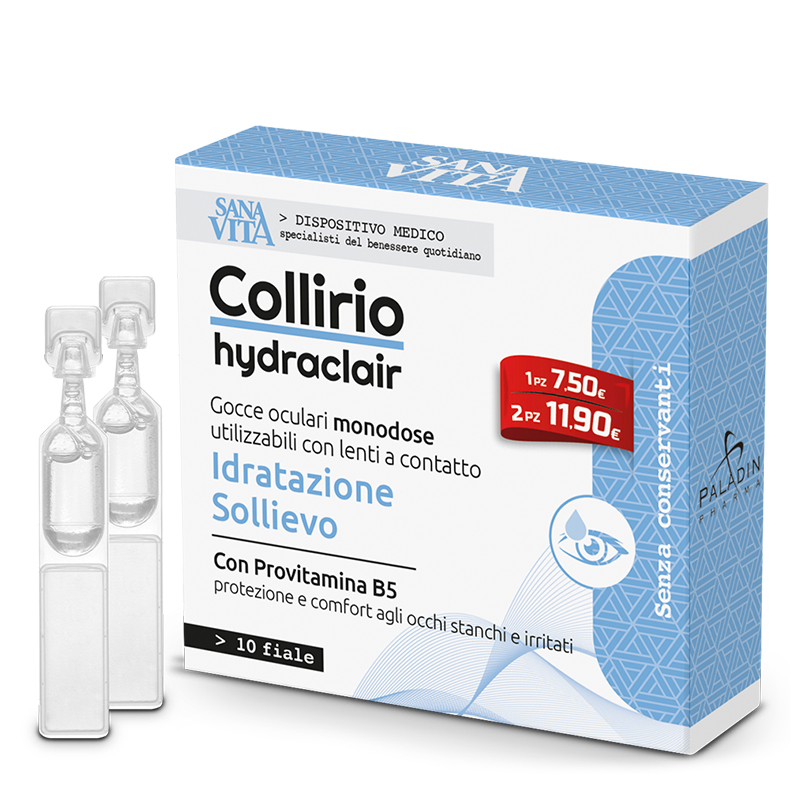 PALADIN PHARMA SANAVITA Collirio Monodose Hydraclair Овлажняващи капки за очи 10 монодози x 0.35ml