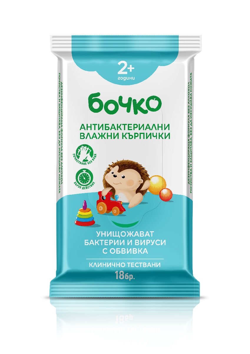 БОЧКО антибактериални влажни кърпи х 18