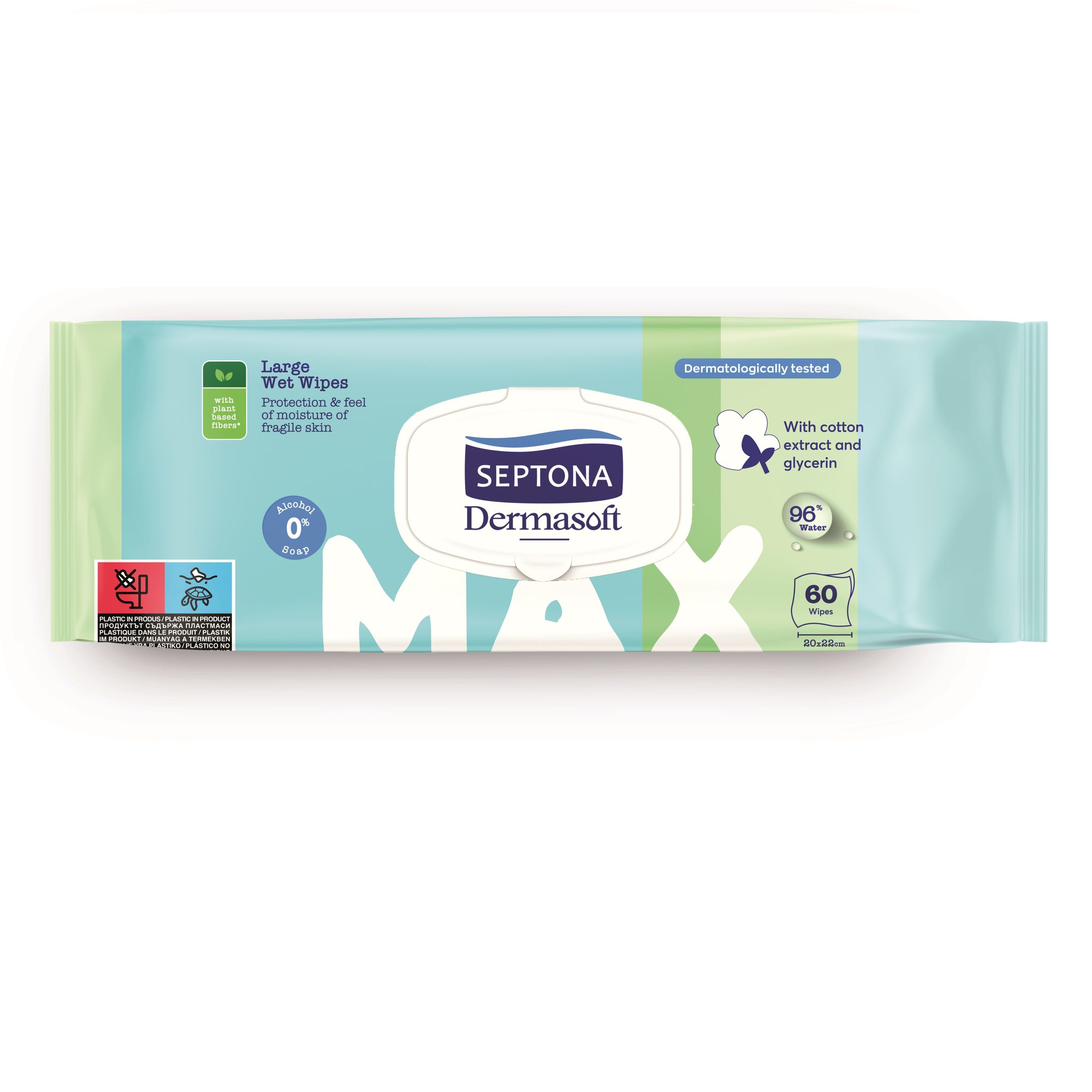 SEPTONA Dermasoft Мокри почистващи кърпи и грижа за възрастни x 60 с капак LARGE