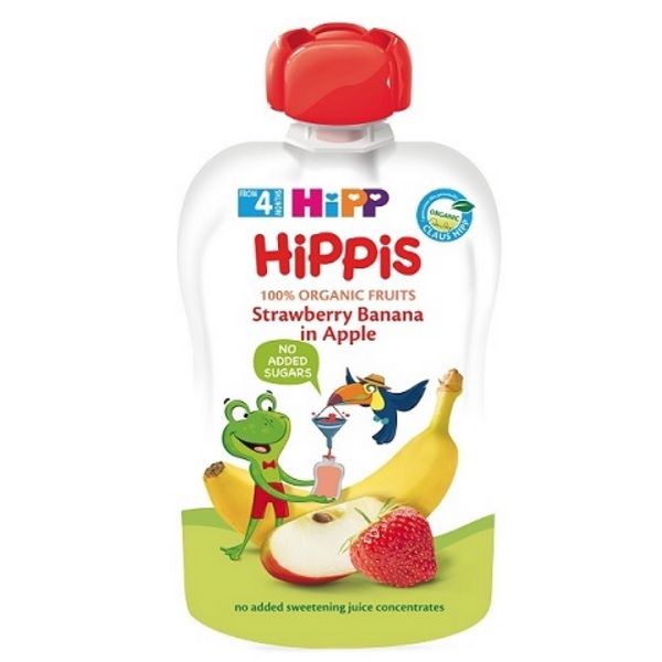 HIPP BIO ЗАБАВНА ПЛОДОВА ЗАКУСКА ЯБЪЛКА, ЯГОДИ, БАНАН 100g 8521