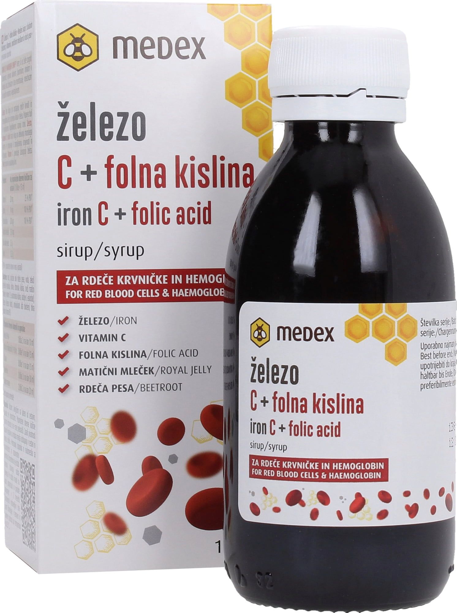 MEDEX ЖЕЛЯЗО, ВИТАМИН С + ФОЛИЕВА КИСЕЛИНА меден сироп 150ml
