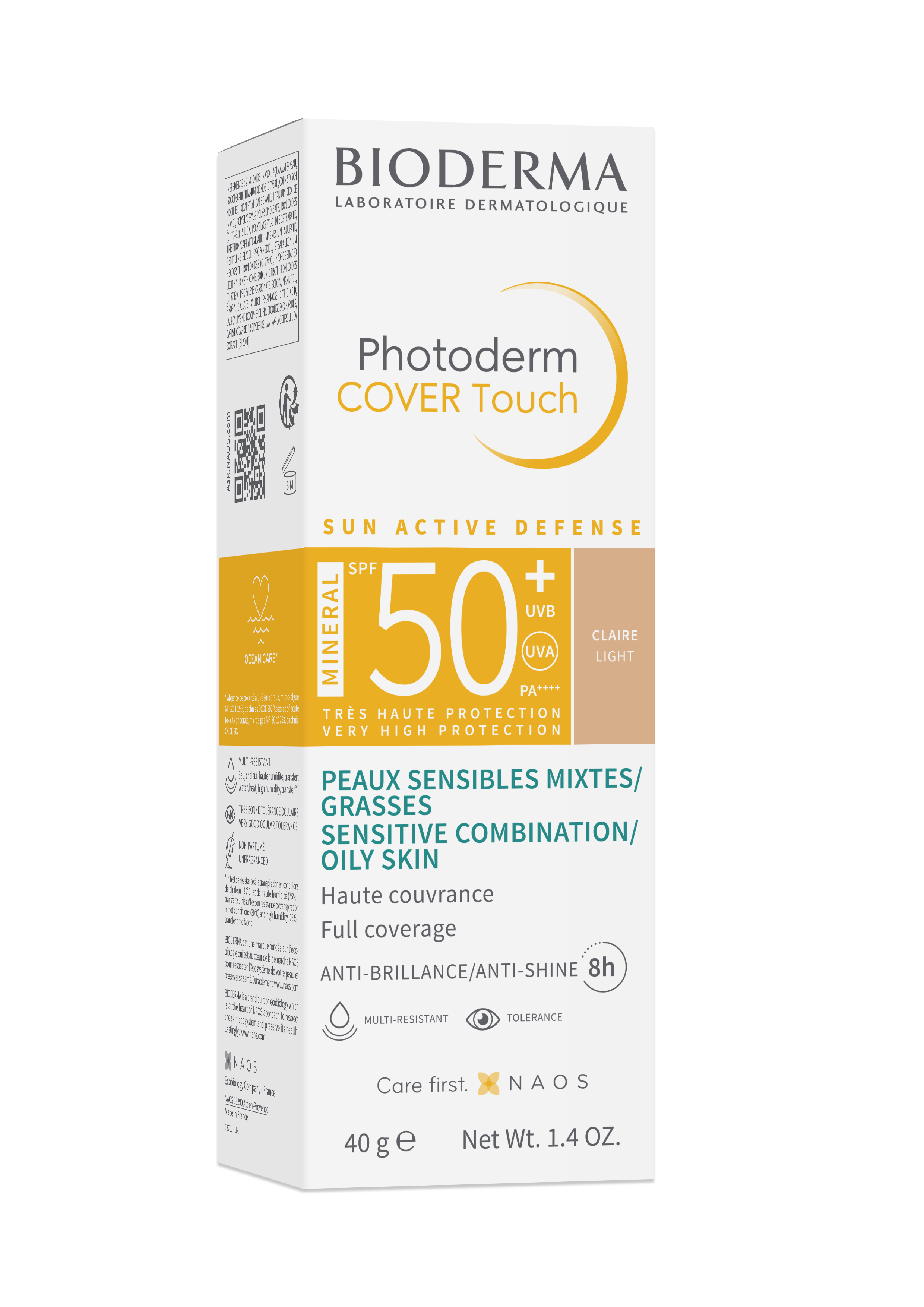 BIODERMA PHOTODERM COVER TOUCH MINERAL LIGHT SPF50+ Слънцезащитен крем за комбинирана мазна и акнеична кожа светъл цвят 40ml