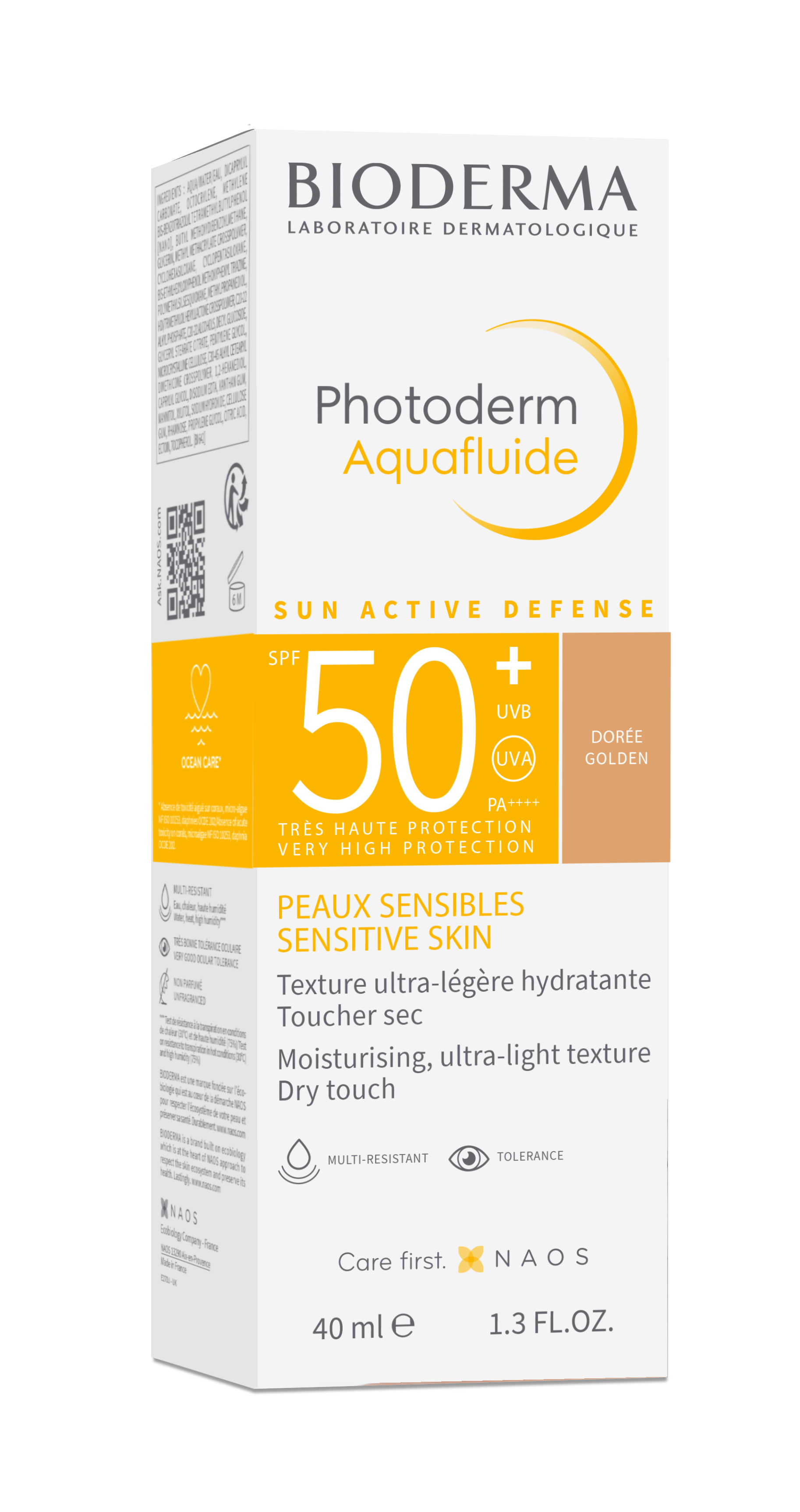 BIODERMA PHOTODERM AQUAFLUID GOLDEN SPF50+ слънцезащитен крем за лице златист цвят с контрол върху лъщенето 40ml