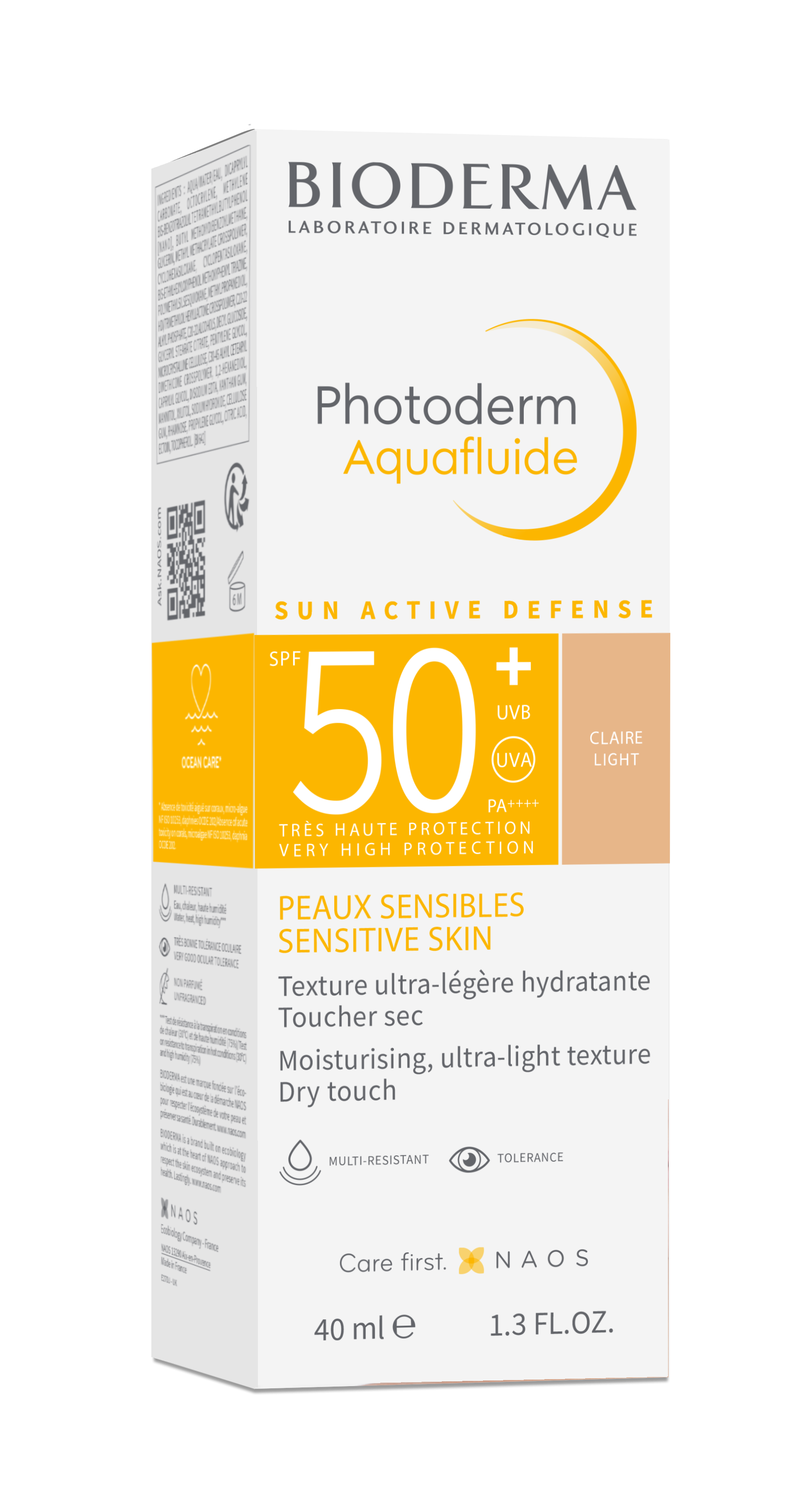 BIODERMA PHOTODERM AQUAFLUID LIGHT SPF50+ слънцезащитен крем за лице светъл цвят с контрол върху лъщенето 40ml