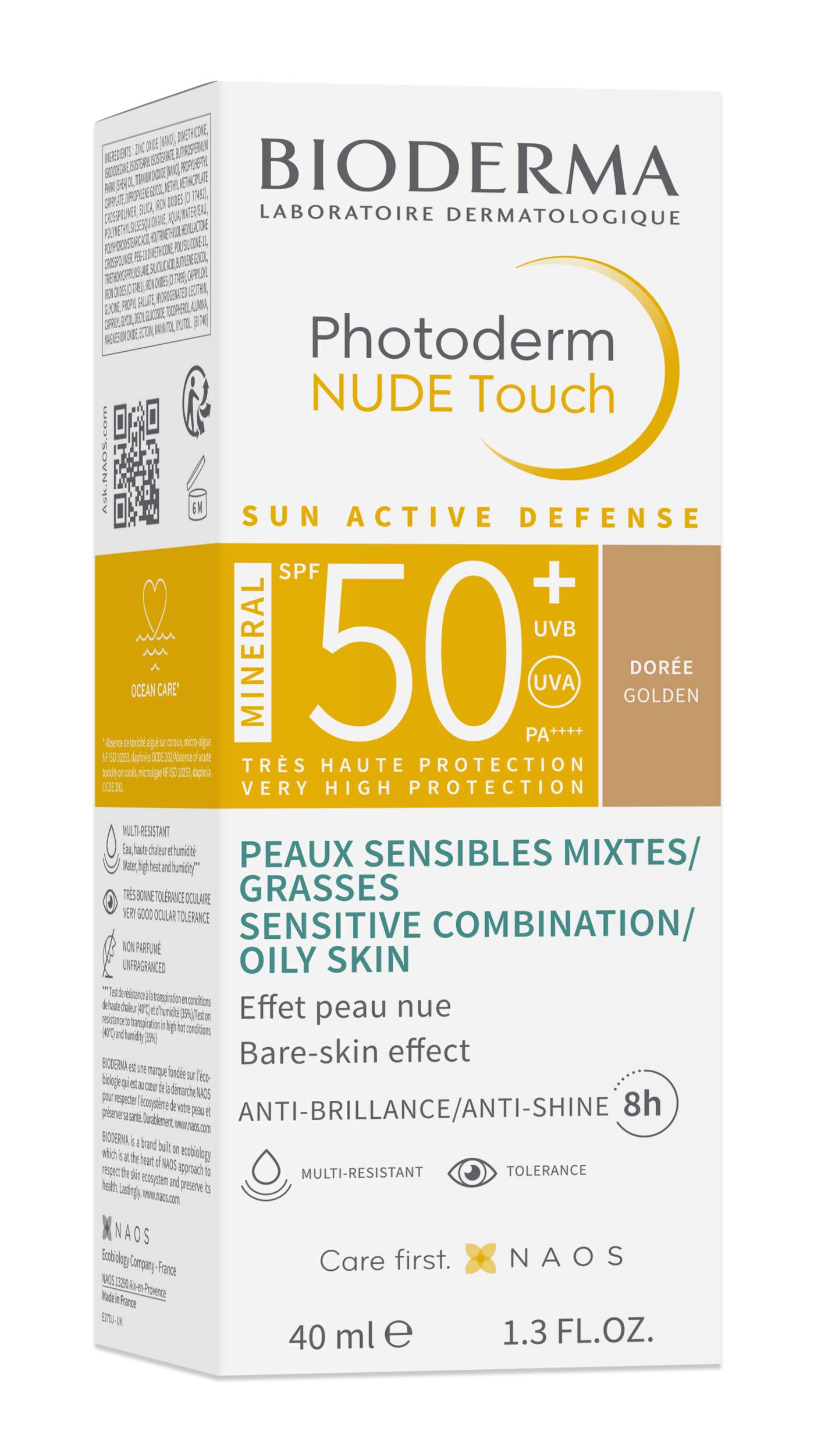 BIODERMA PHOTODERM NUDE TOUCH MINERAL GOLDEN SPF50+ Слънцезащитен флуид за комбинирана и мазна кожа златист цвят 40ml