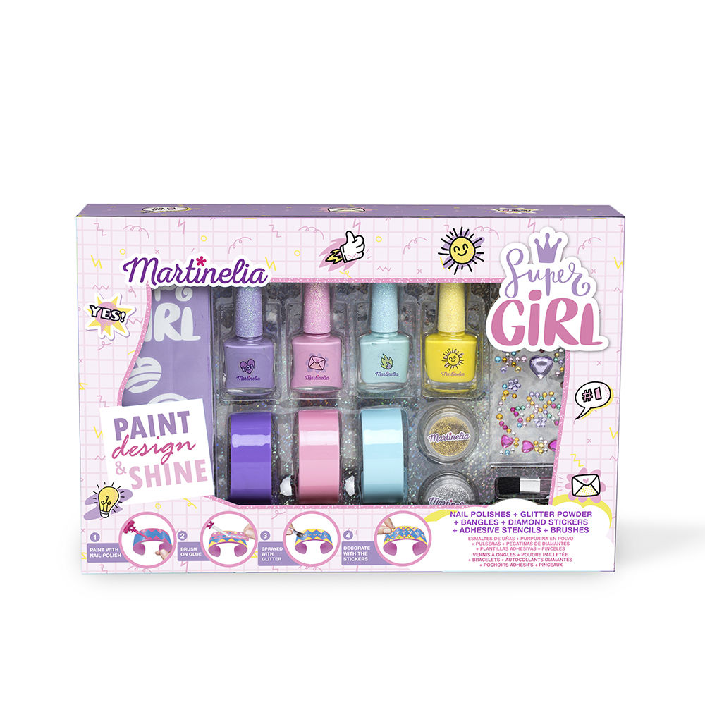 MARTINELIA 12103 Детски комплект за маникюр 12 части- стикери за нокти,+лак за нокти 4мл,апликатори,гривни ,контейнерчета с блясък