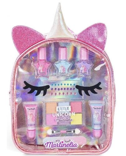 MARTINELIA 12227 Детска раничка с гримове Little Unicorn лак за нокти +сенки за очи+гланц за устни +апликатор,пила за нокти+стикери