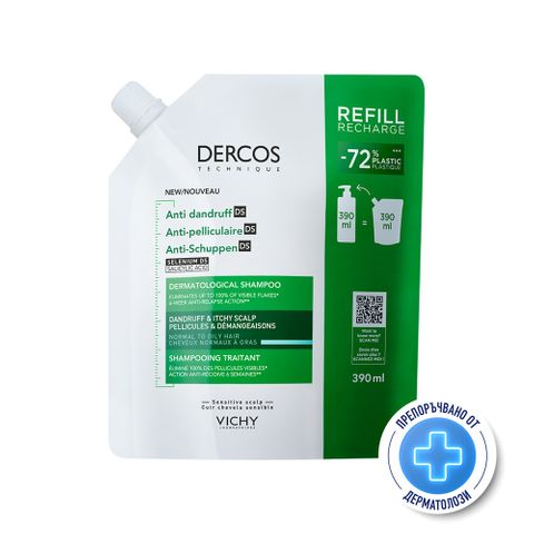 VICHY DERCOS ANTI-DANDRUFF шампоан против пърхот мазен скалп 390ml рефил
