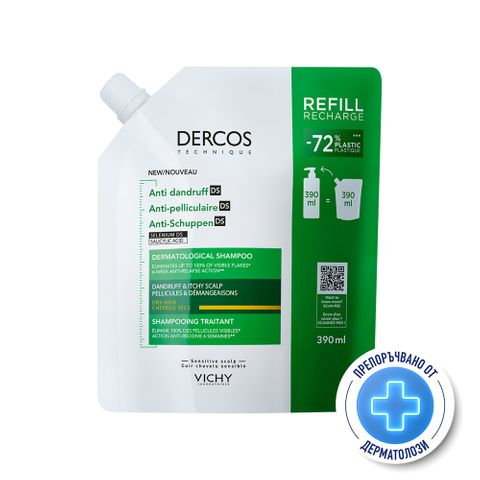 VICHY DERCOS ANTI-DANDRUFF шампоан против пърхот сух скалп 390ml рефил