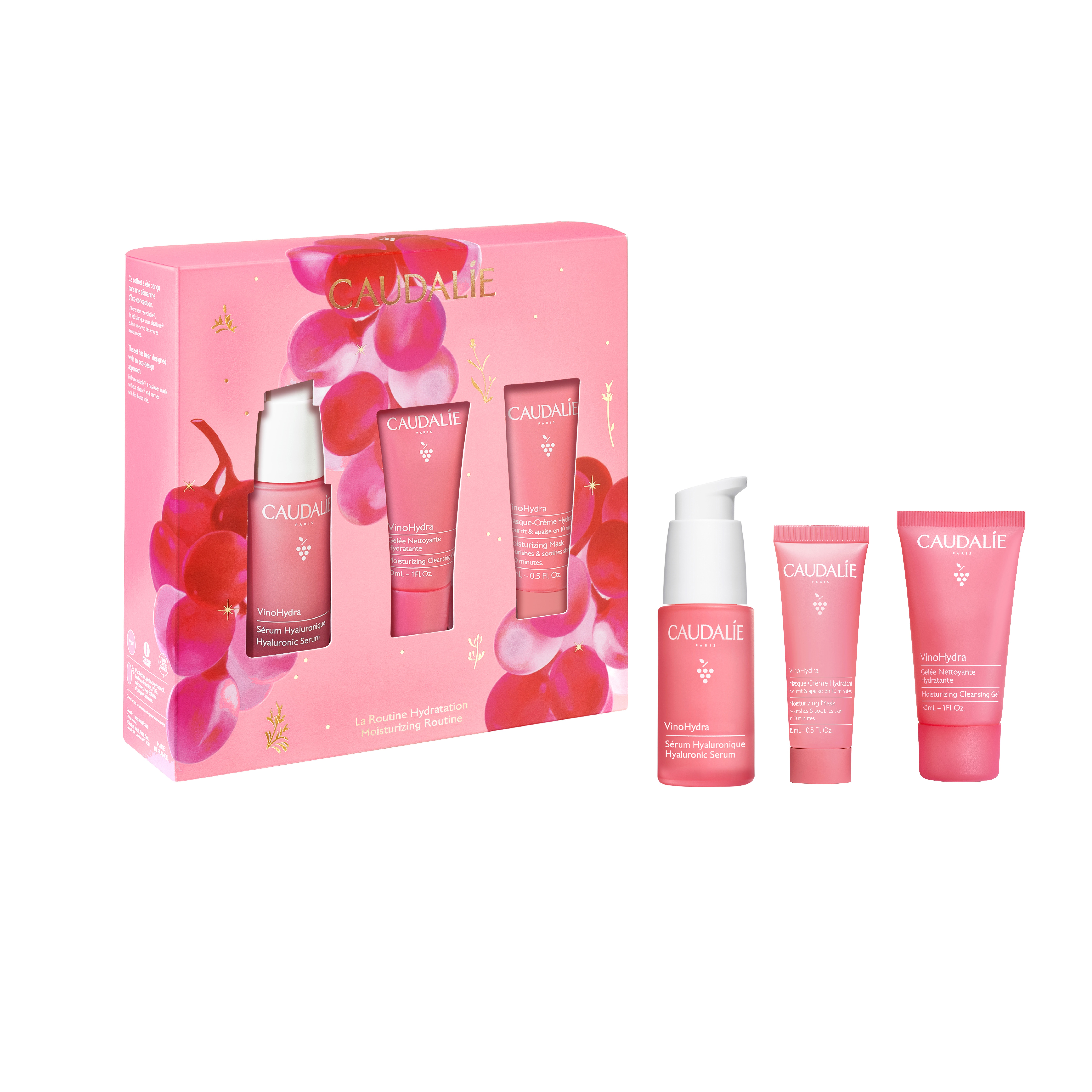 CAUDALIE PROMO VINOHYDRA хиалуронов серум 30ml + Хидратираща Маска 15ml + VINOHYDRA почистващ гел 30ml
