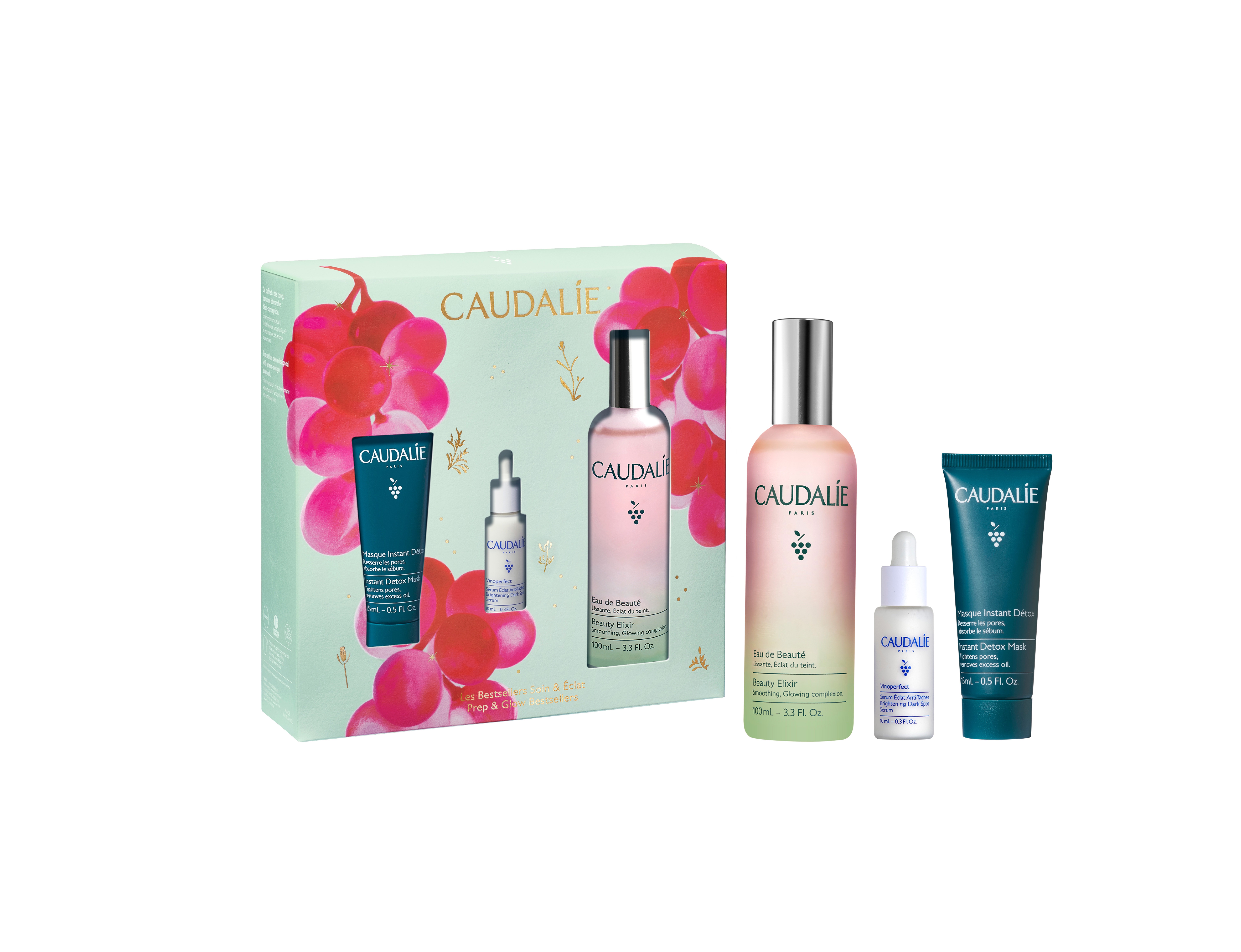 CAUDALIE PROMO Еликсир за Красота 100ml + Vinoperfect Озаряващ Серум 10ml + Мигновена Детокс маска 15ml